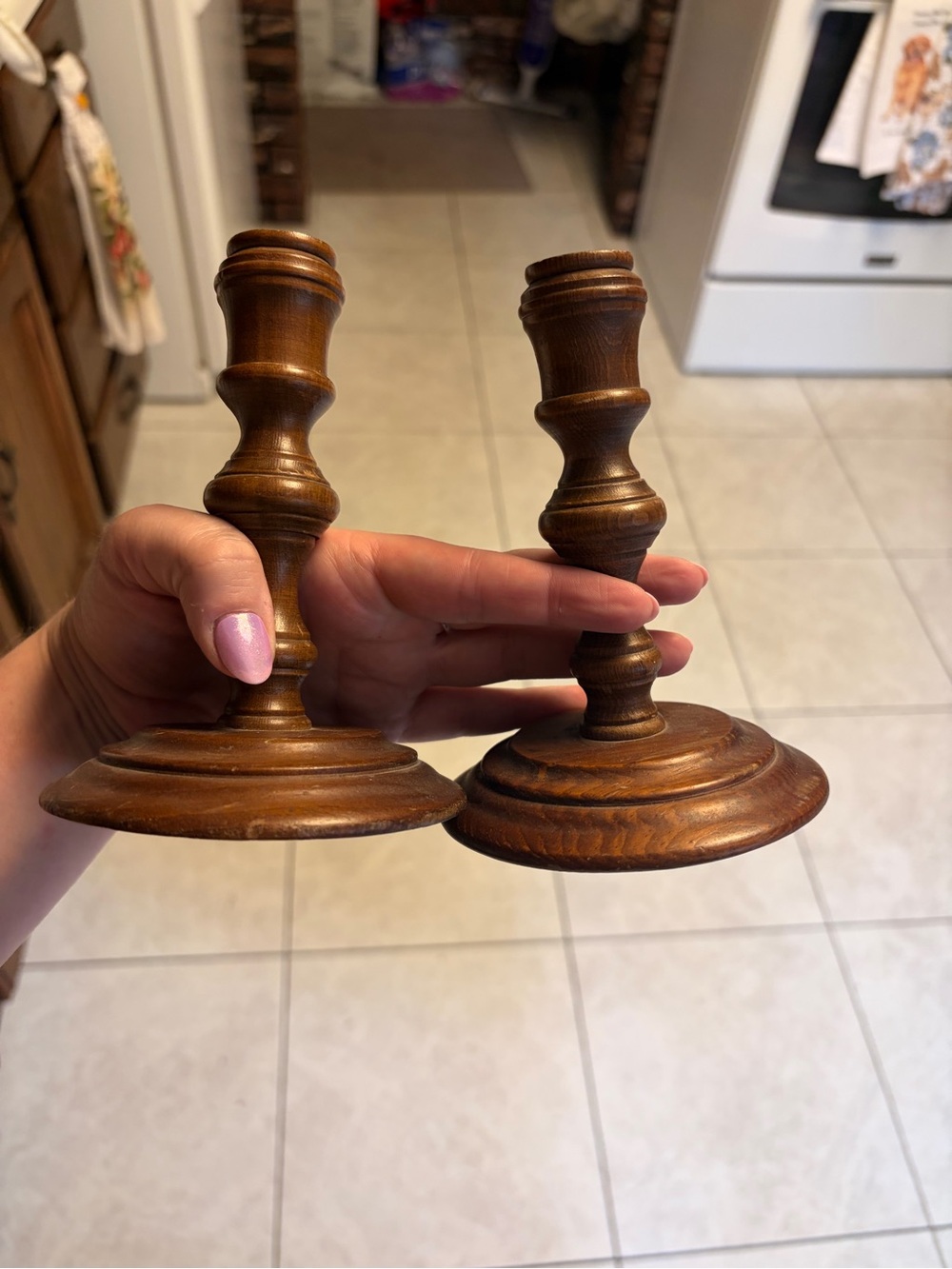 Classic Wooden Candlestick Holders - Brown